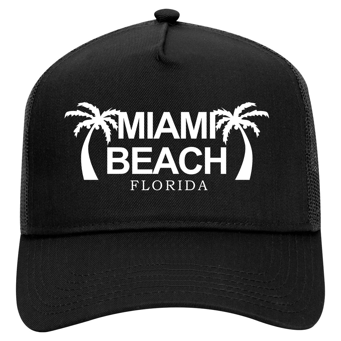 Miami Beach Retro Souvenir Mens Mesh Trucker Hat Black