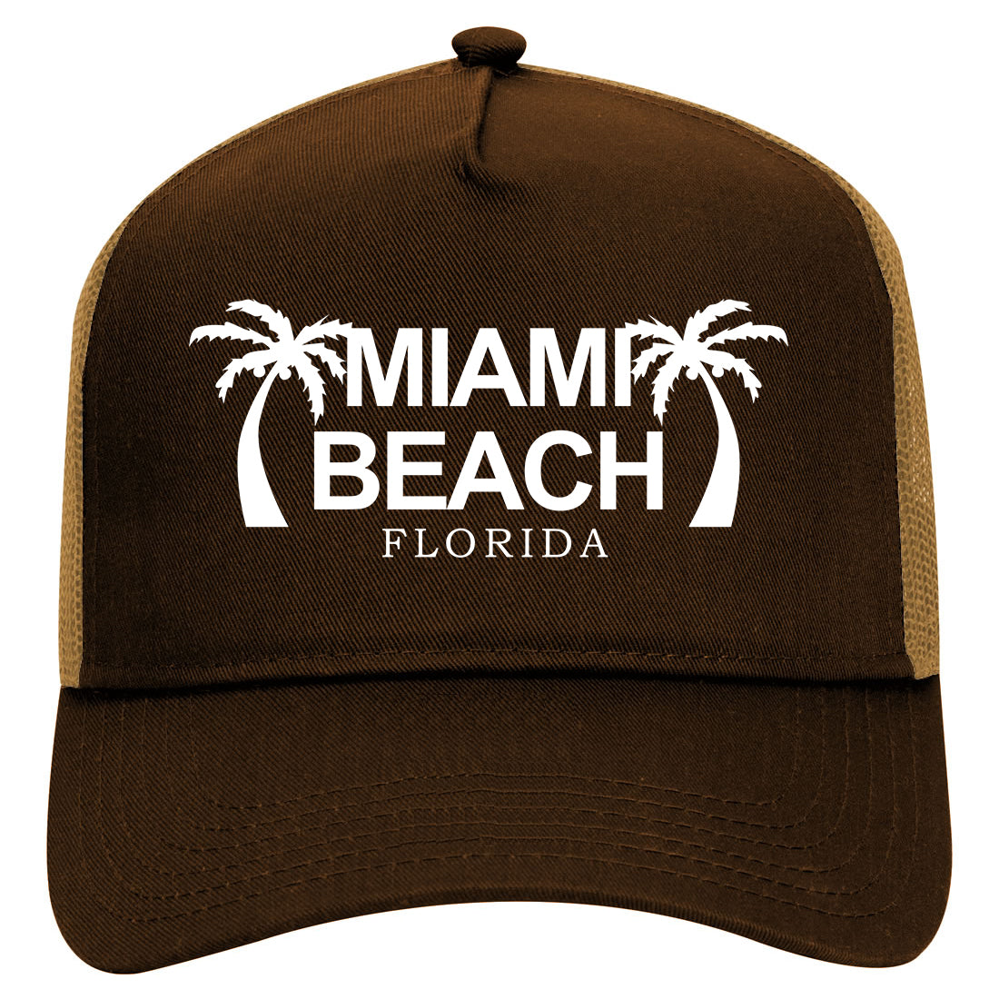 Miami Beach Retro Souvenir Mens Mesh Trucker Hat Brown