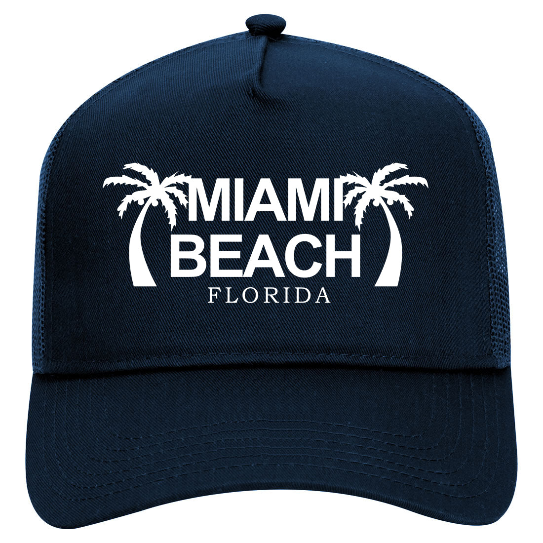 Miami Beach Retro Souvenir Mens Mesh Trucker Hat Navy Blue