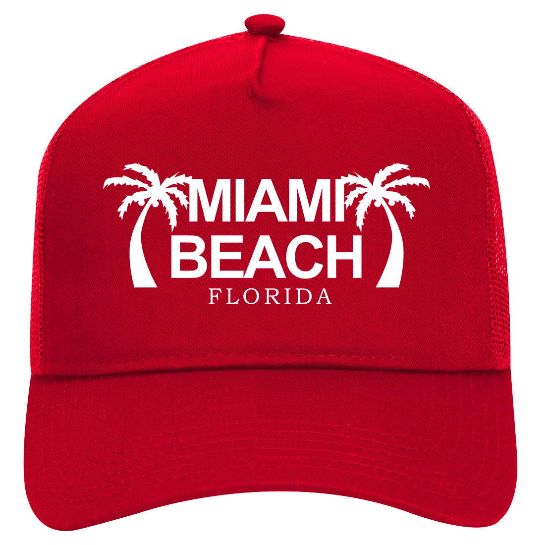Miami Beach Retro Souvenir Mens Mesh Trucker Hat Red