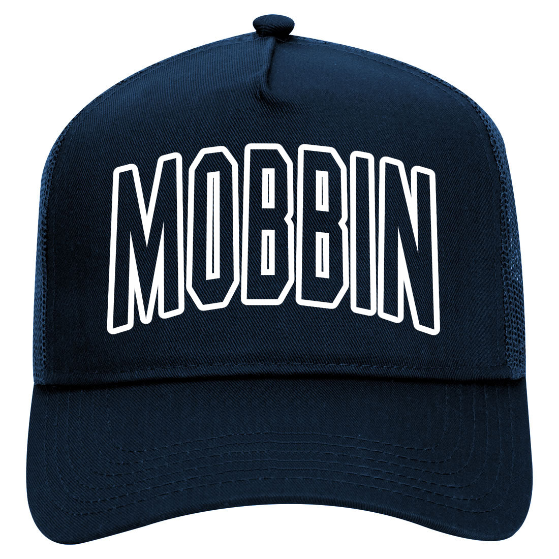 Mobbin Outline Squad Mens Mesh Trucker Hat Navy Blue
