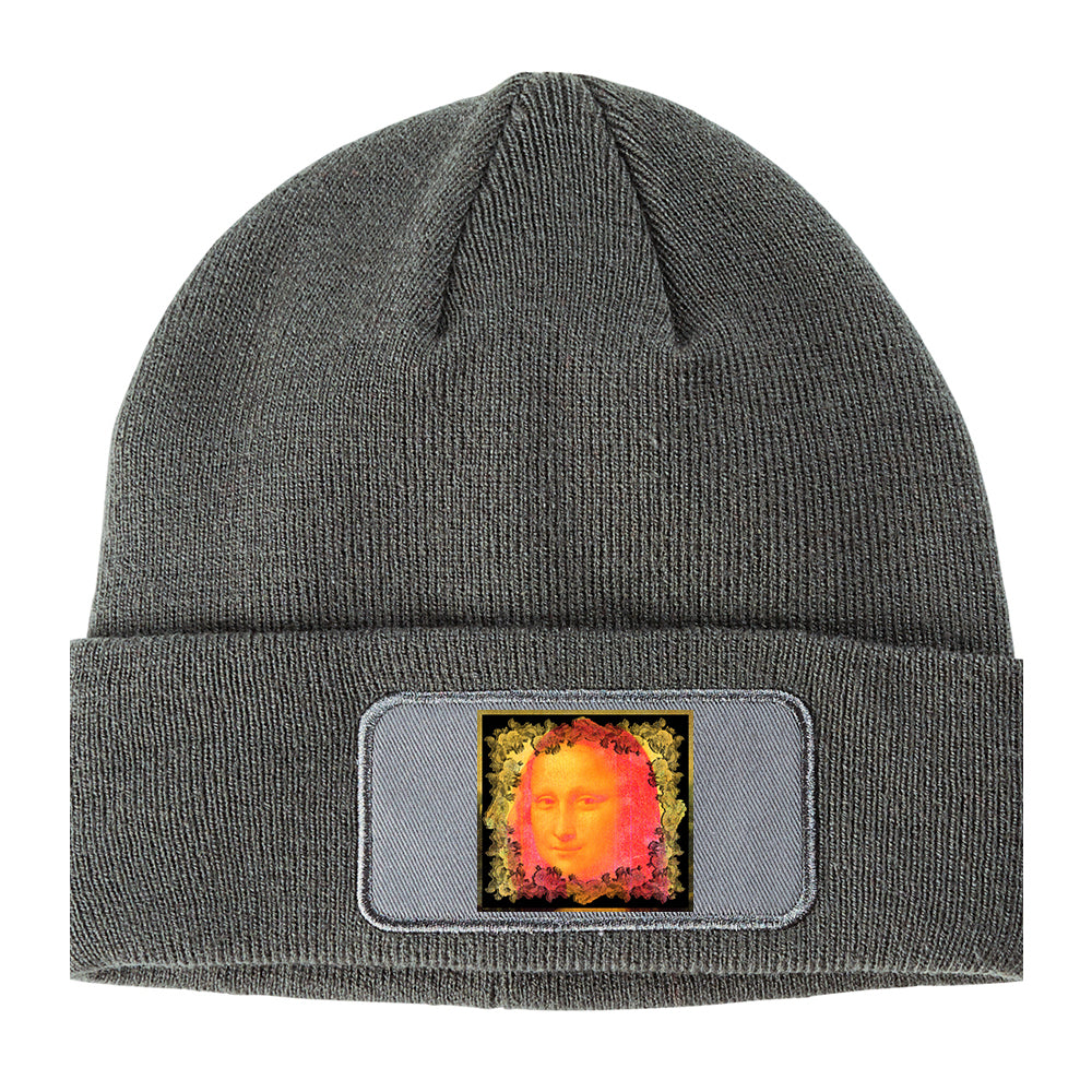 Mona Lisa Artwork Winter Knit Adult Beanie Hat Grey