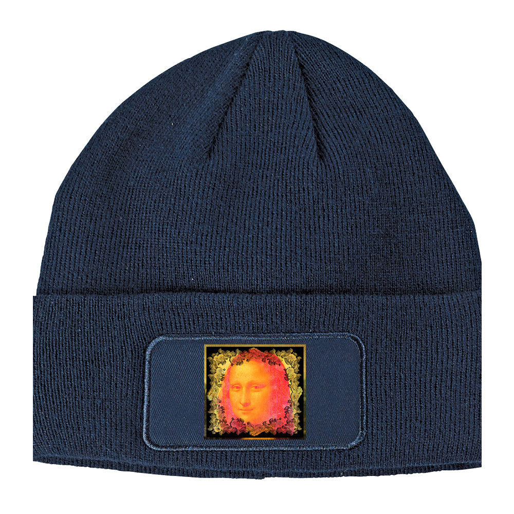 Mona Lisa Artwork Winter Knit Adult Beanie Hat Navy Blue