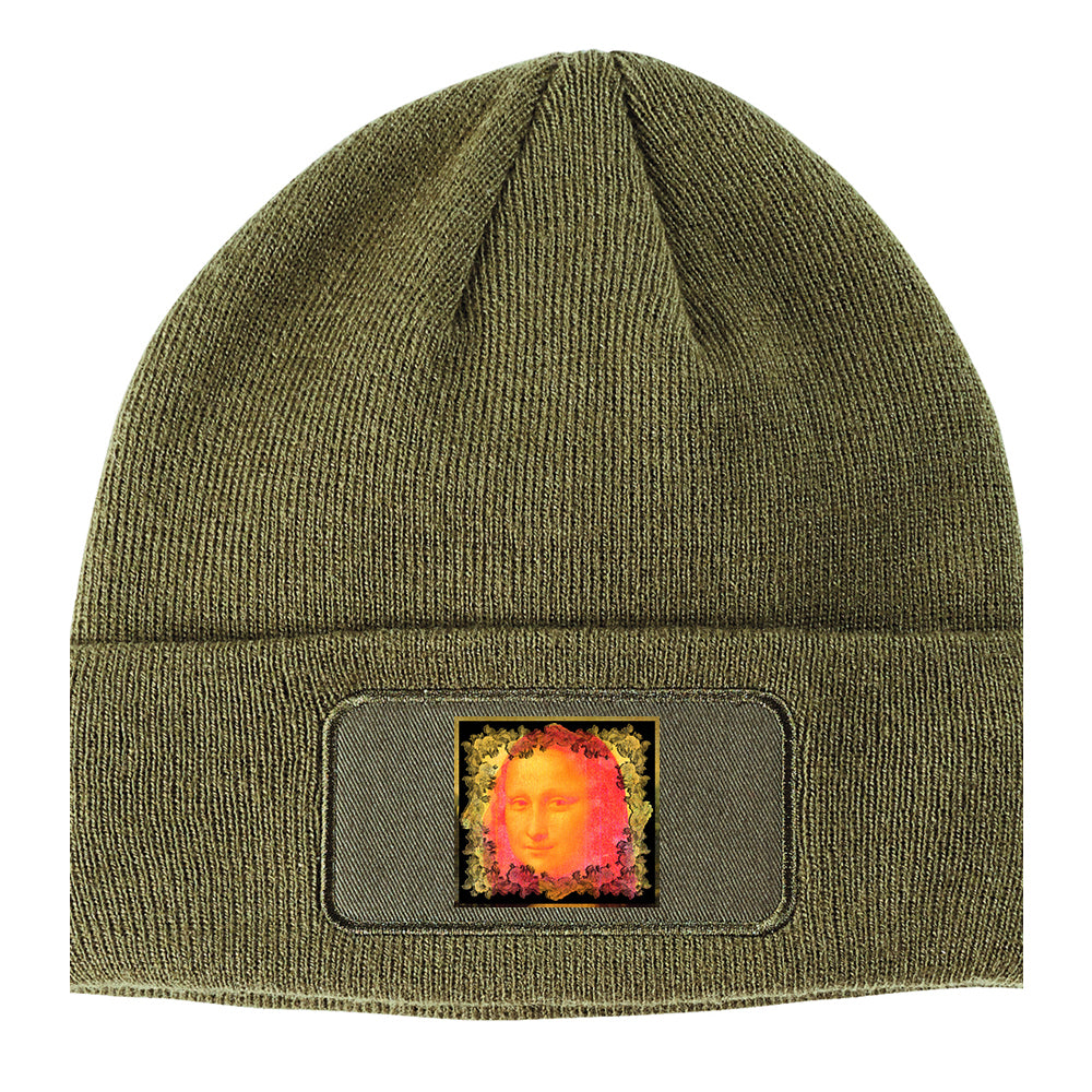 Mona Lisa Artwork Winter Knit Adult Beanie Hat Olive Green
