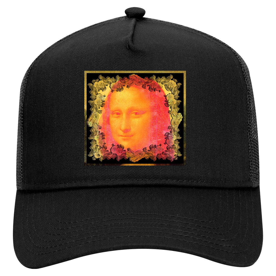 Mona Lisa Artwork Mens Mesh Trucker Hat Black