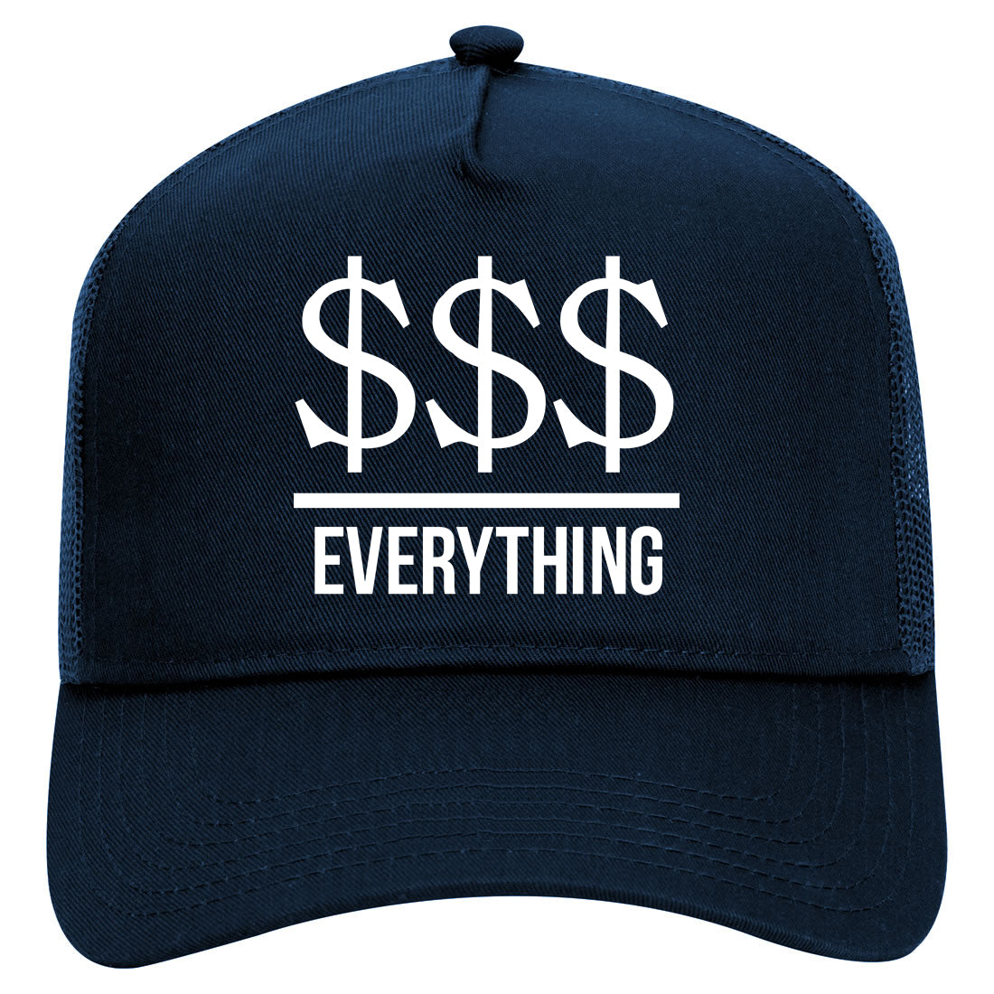 Money Over Everything Mens Mesh Trucker Hat Navy Blue