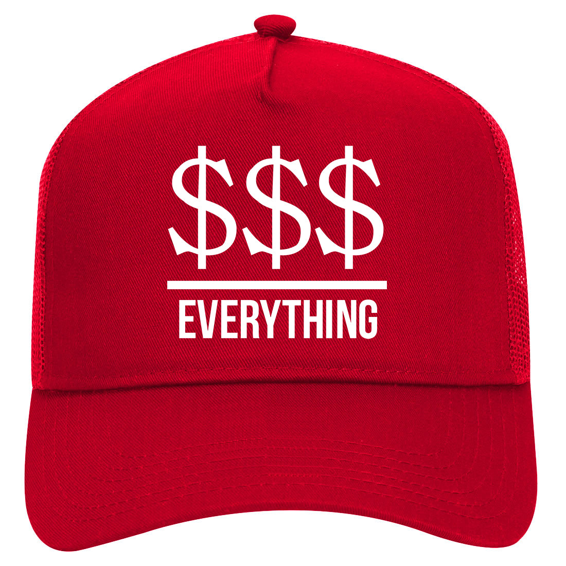 Money Over Everything Mens Mesh Trucker Hat Red