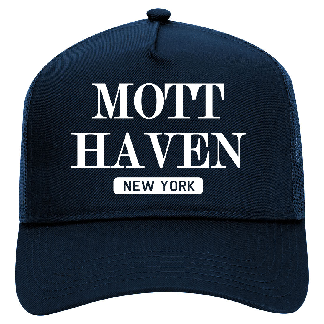 Mott Haven New York Mens Mesh Trucker Hat Navy Blue