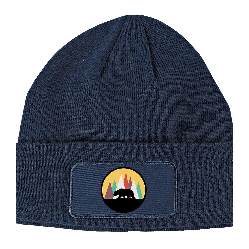 Mountain Bear Outdoor Winter Knit Adult Beanie Hat Navy Blue