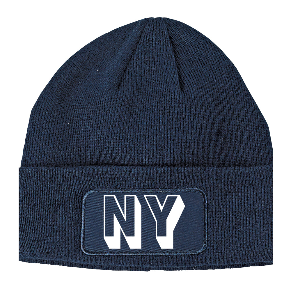 NY Block Letter Hat Winter Knit Adult Beanie Hat Navy Blue
