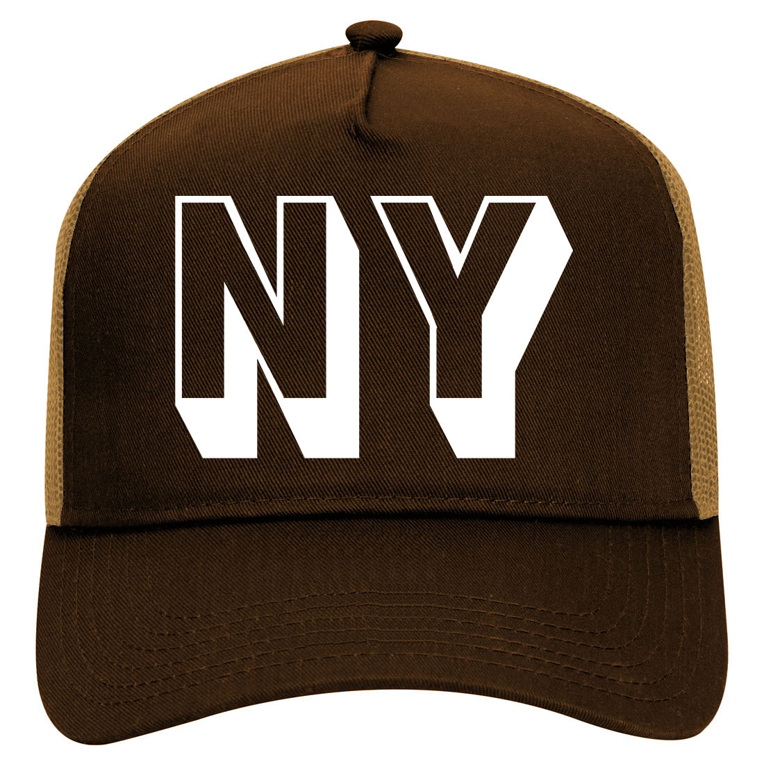 NY Block Letter Hat Mens Mesh Trucker Hat Brown