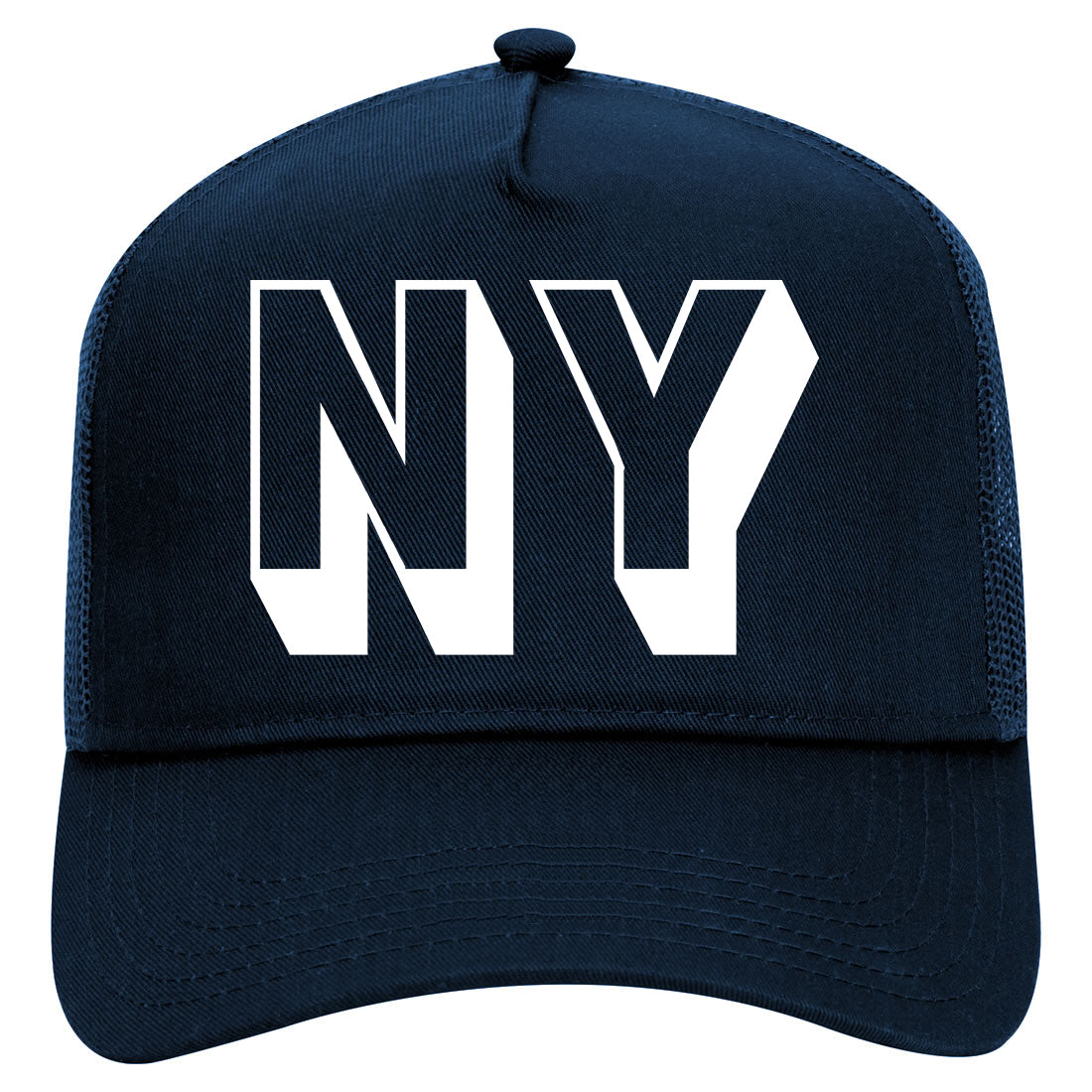 NY Block Letter Hat Mens Mesh Trucker Hat Navy Blue