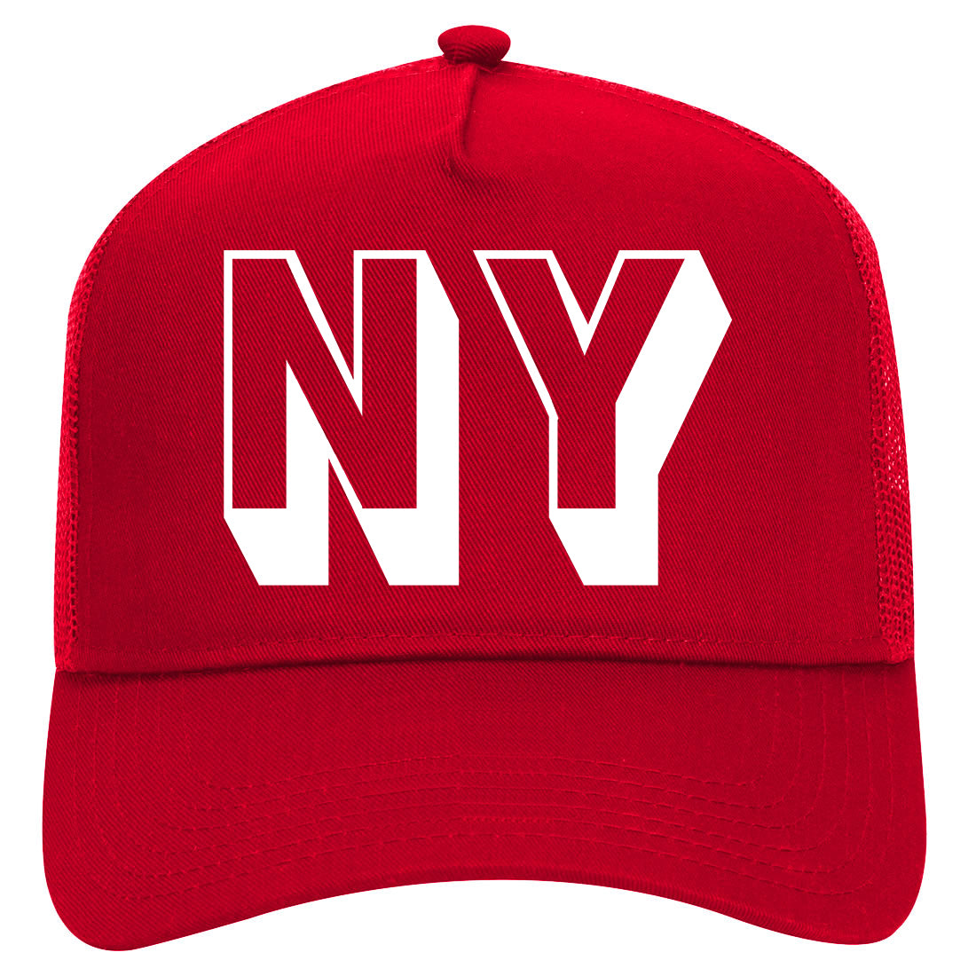 NY Block Letter Hat Mens Mesh Trucker Hat Red