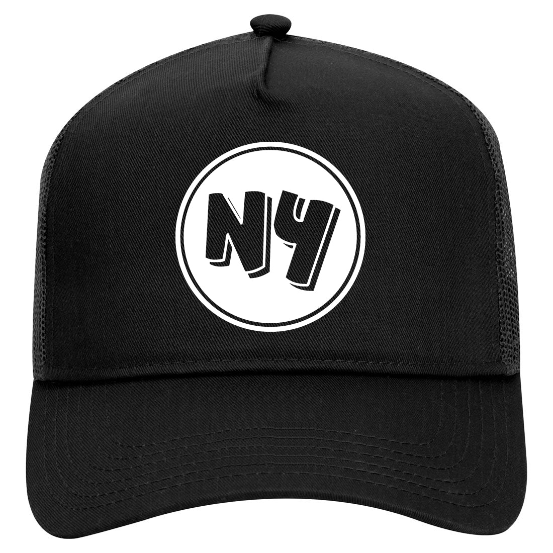 NY Circle New York Mens Mesh Trucker Hat Black
