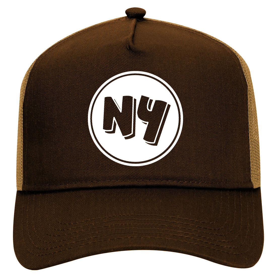 NY Circle New York Mens Mesh Trucker Hat Brown