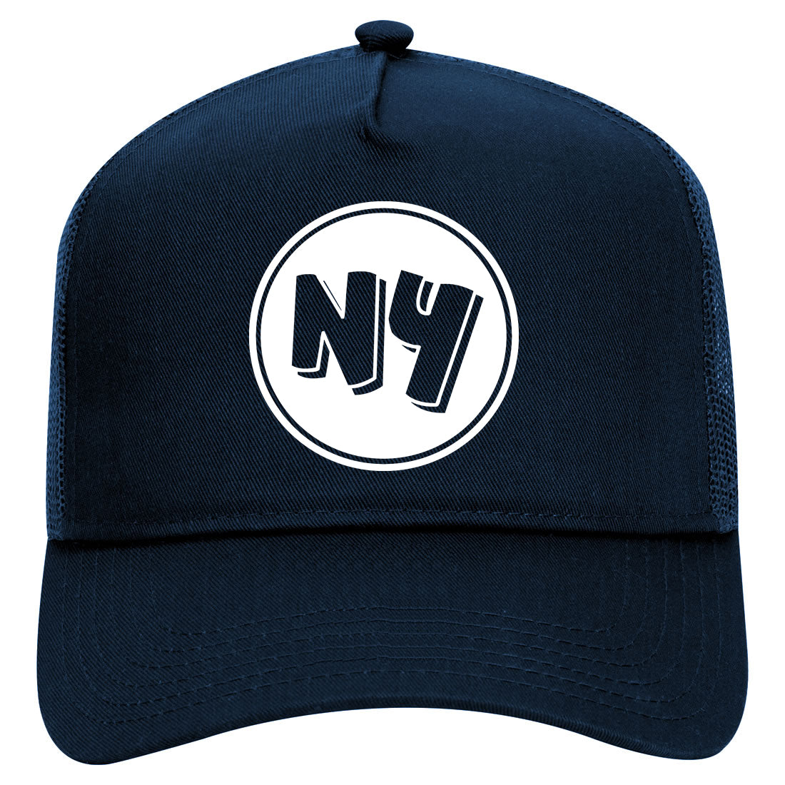 NY Circle New York Mens Mesh Trucker Hat Navy Blue