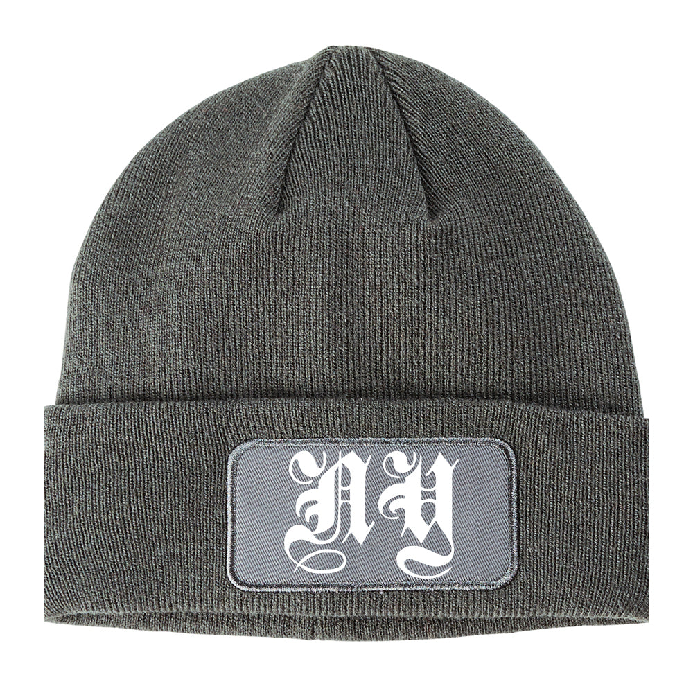 NY Old English New York City Winter Knit Adult Beanie Hat Grey