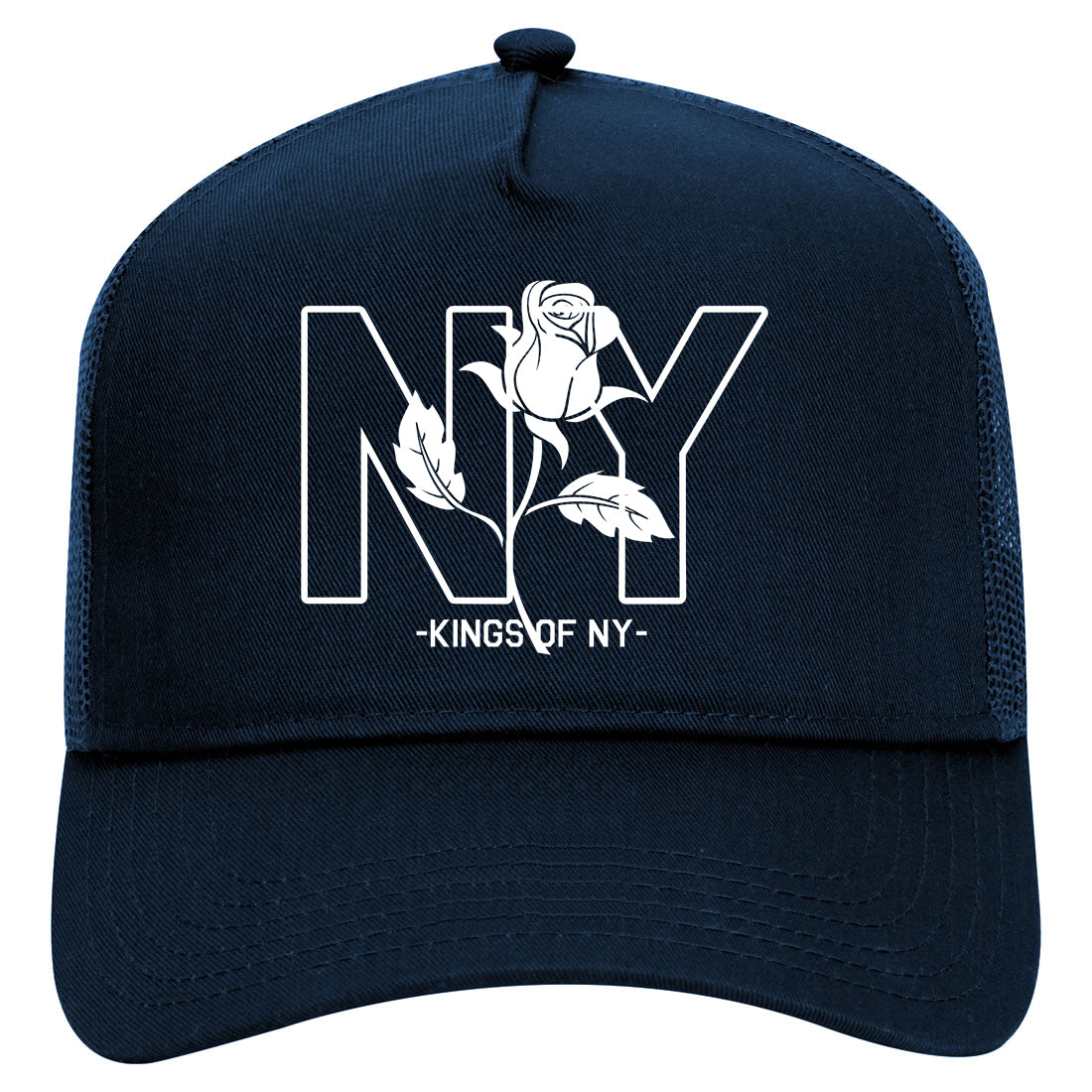 NY Rising Rose Mens Mesh Trucker Hat Navy Blue