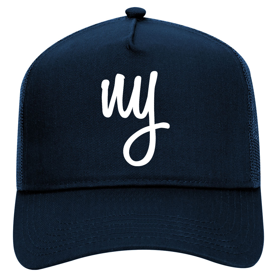 NY Script New York Mens Mesh Trucker Hat Navy Blue