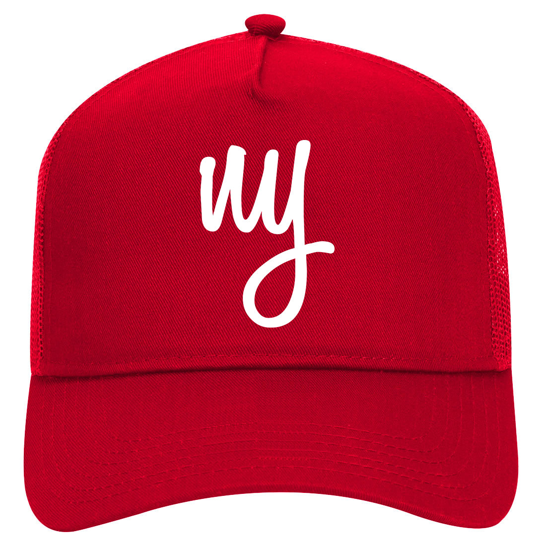 NY Script New York Mens Mesh Trucker Hat Red