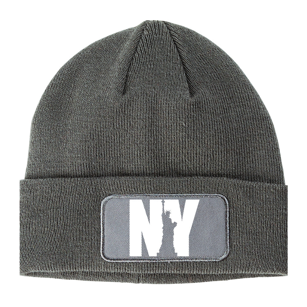 NY Statue Of Liberty Winter Knit Adult Beanie Hat Grey