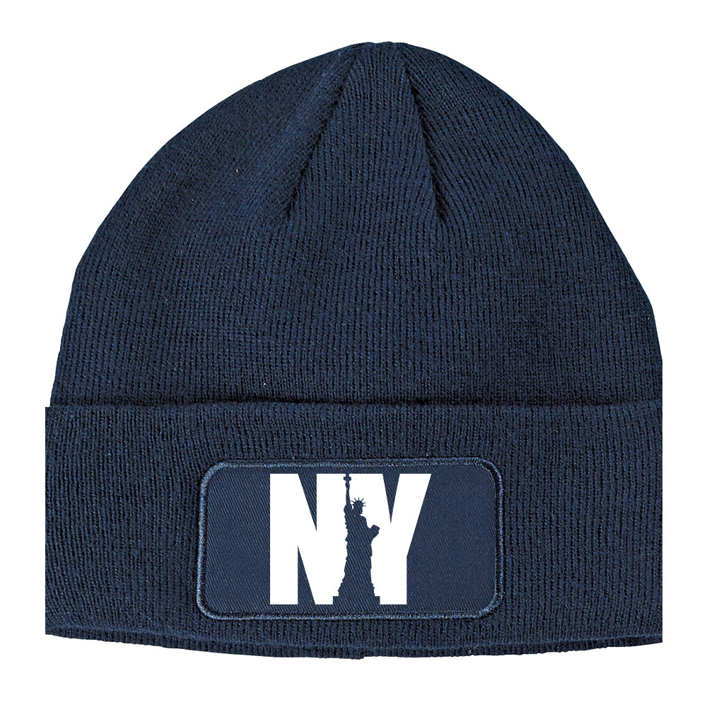 NY Statue Of Liberty Winter Knit Adult Beanie Hat Navy Blue