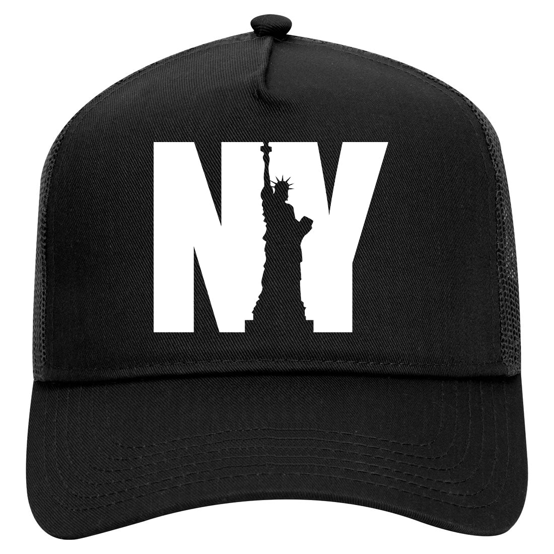 NY Statue Of Liberty Mens Mesh Trucker Hat Black