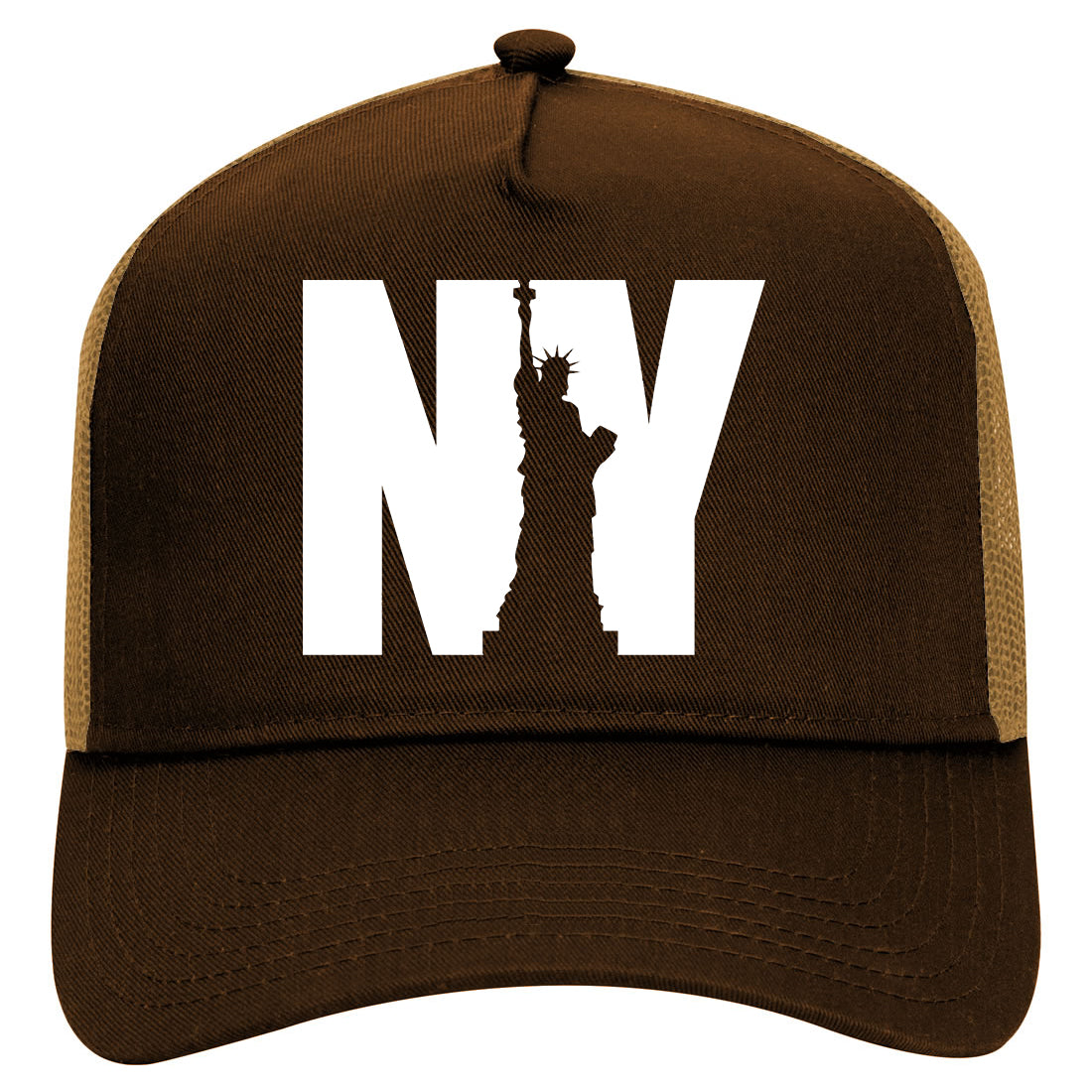 NY Statue Of Liberty Mens Mesh Trucker Hat Brown