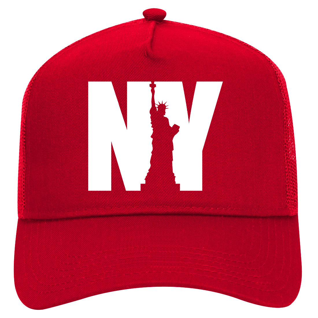 NY Statue Of Liberty Mens Mesh Trucker Hat Red