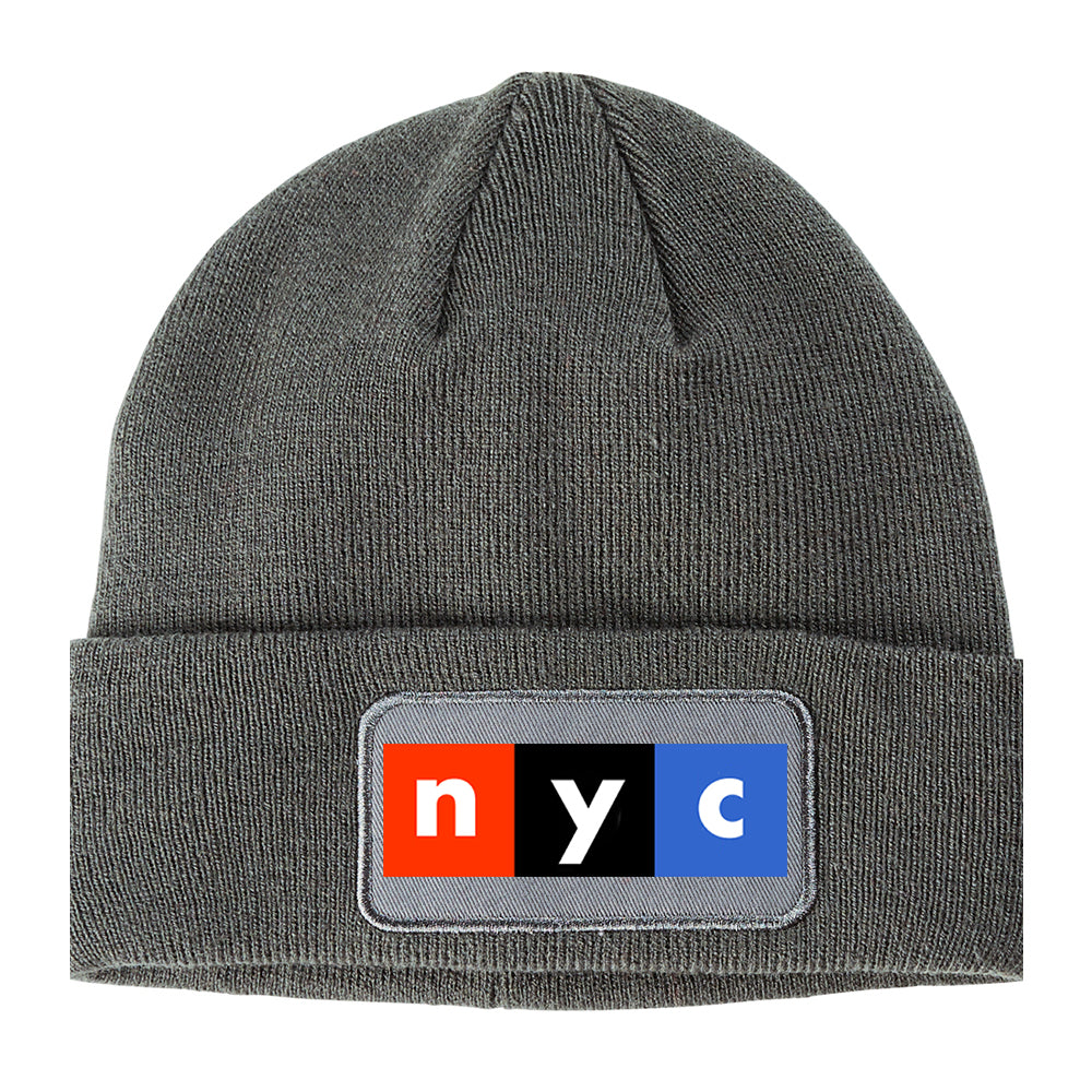 NYC New York City Box Logo Winter Knit Adult Beanie Hat Grey