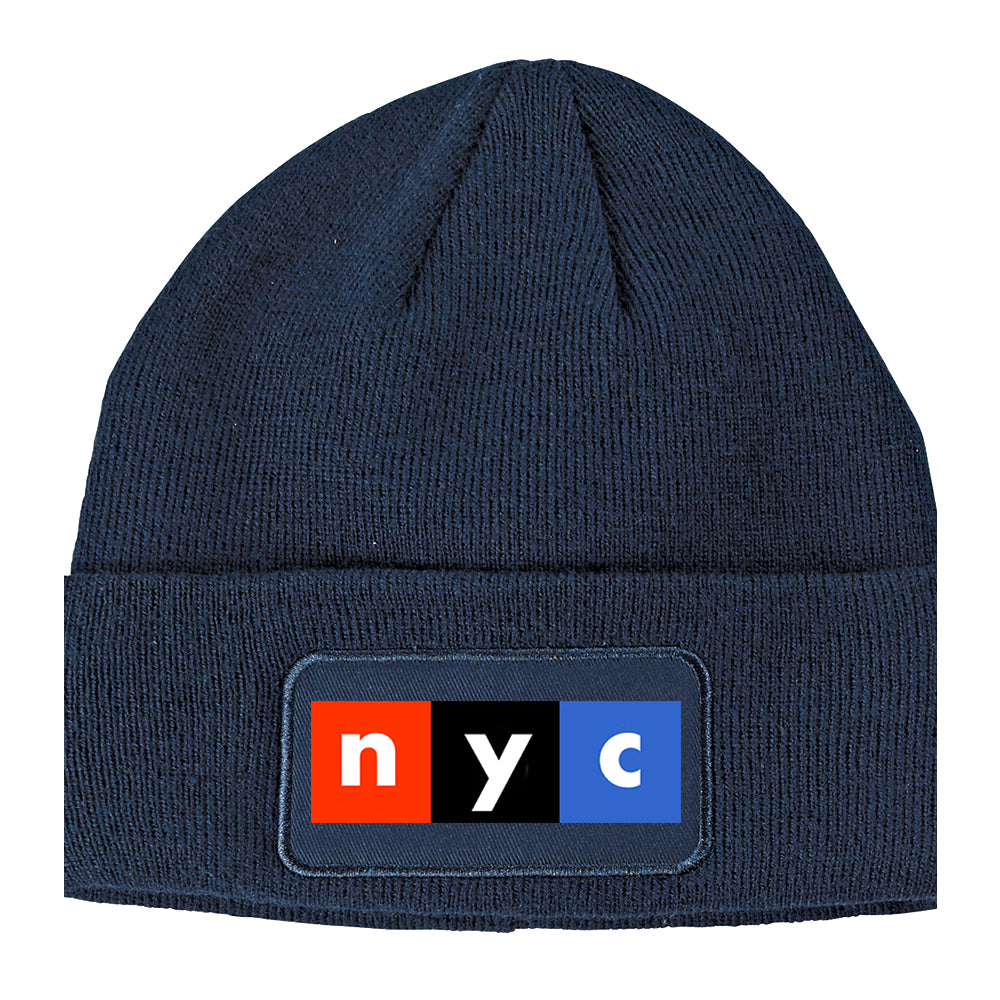 NYC New York City Box Logo Winter Knit Adult Beanie Hat Navy Blue