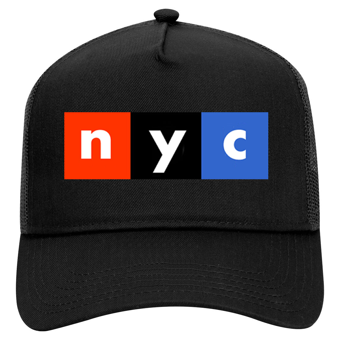 NYC New York City Box Logo Mens Mesh Trucker Hat Black