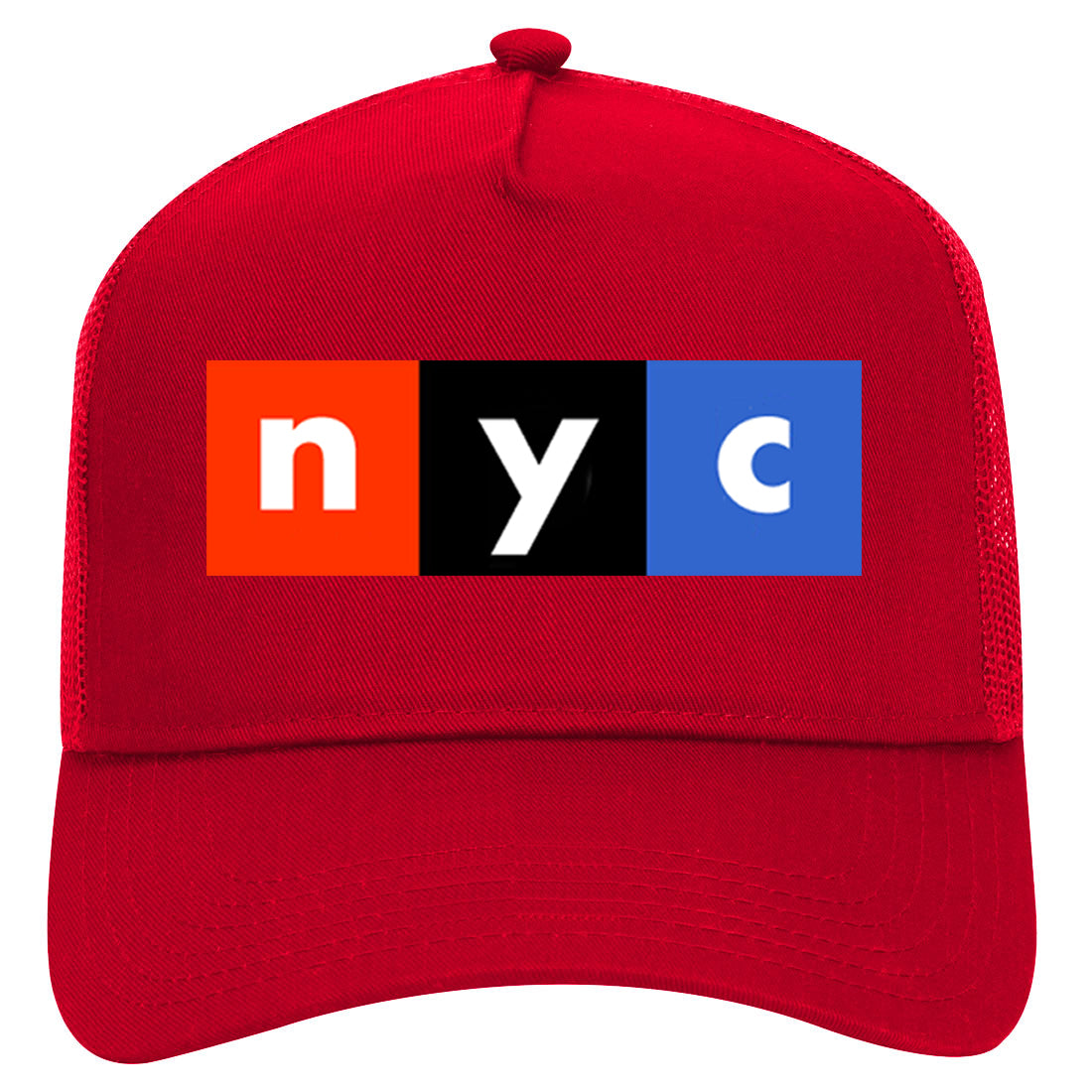 NYC New York City Box Logo Mens Mesh Trucker Hat Red