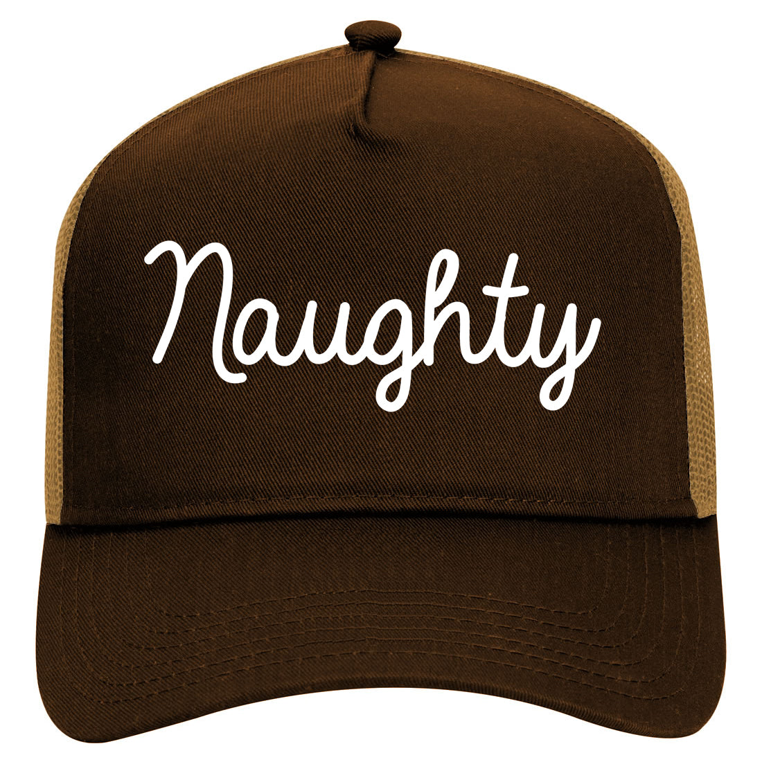 Naughty Script Bad Mens Mesh Trucker Hat Brown
