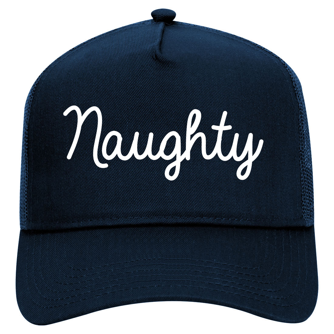 Naughty Script Bad Mens Mesh Trucker Hat Navy Blue