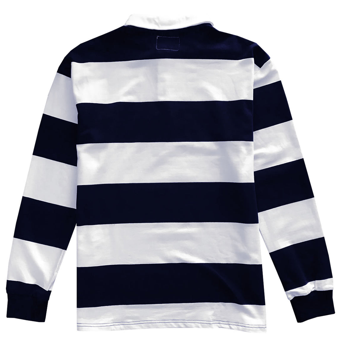 Navy Blue And White Striped Mens Rugby Shirt Back