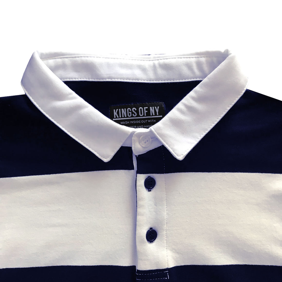 Navy Blue And White Striped Mens Rugby Shirt Brand