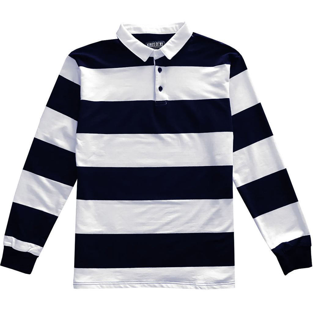 Full Sleeve Polo Navy And White Striped T Shirt Mens Navy Blue