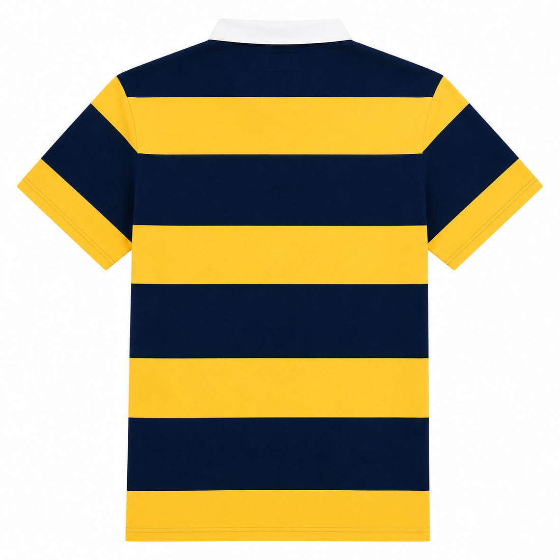 Navy Blue And Yellow Striped Men's Short Sleeve Rugby Shirt Back