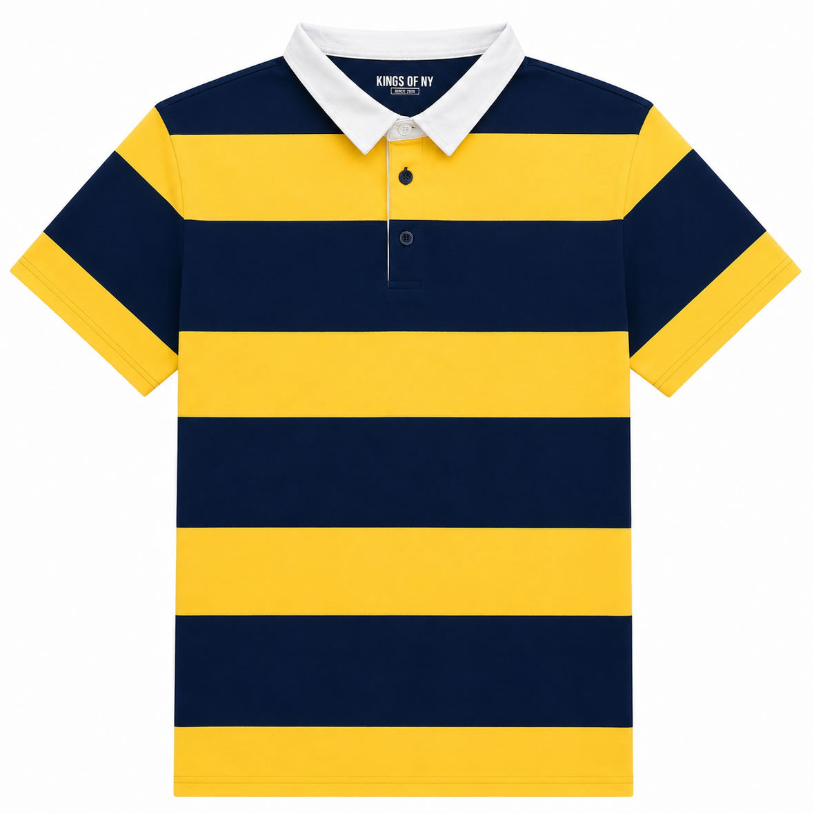 Traditional Navy Blue And Yellow Striped Mens Long Sleeve Rugby