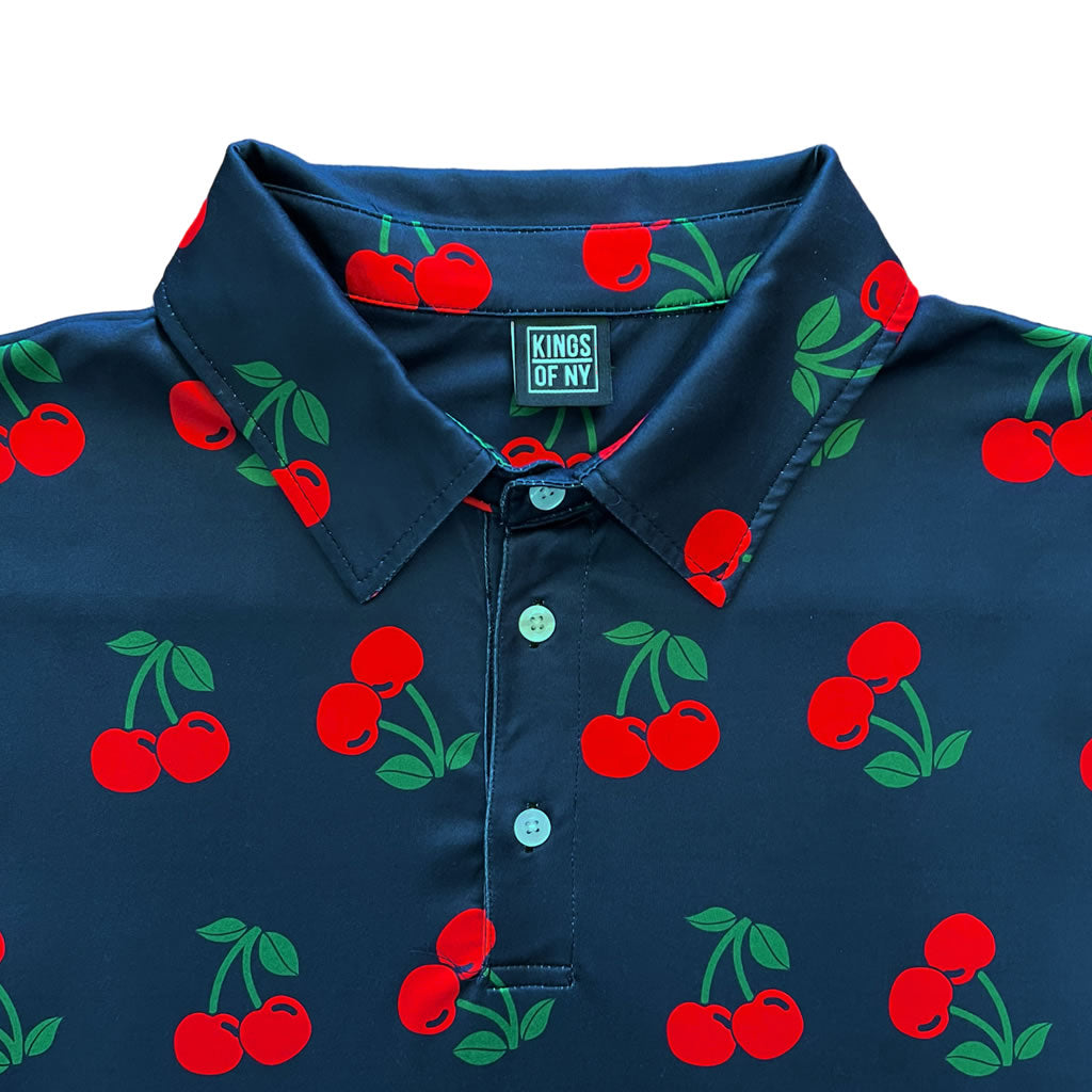 Navy Blue Cherry Fruit Men's Polo Golf Shirt Brand