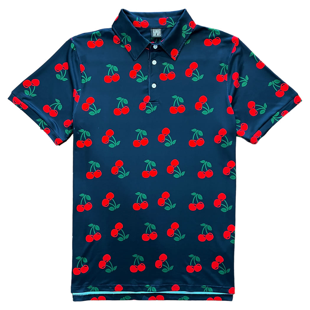 Navy Blue Cherry Fruit Men's Polo Golf Shirt