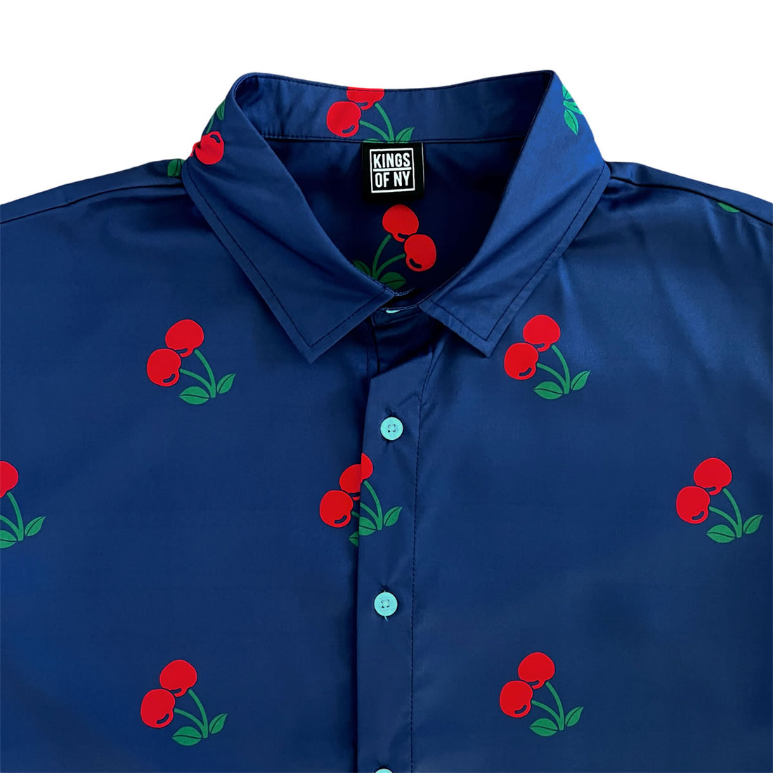 Navy Blue Cherry Fruit Men’s Short Sleeve Button Down Shirt Brand