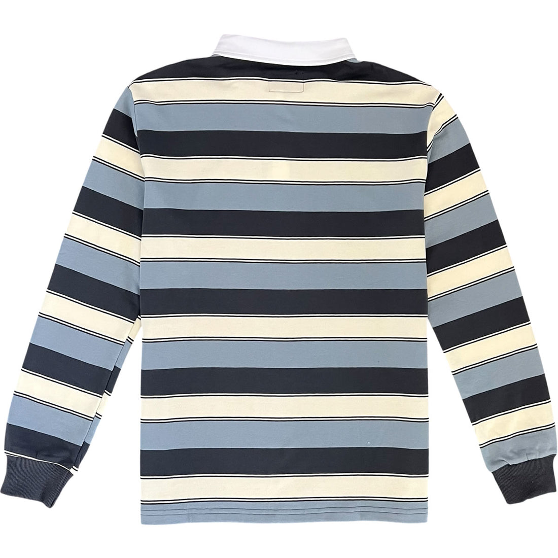 Navy Blue And Light Blue Vintage Striped Men's Long Sleeve Rugby Shirt Back