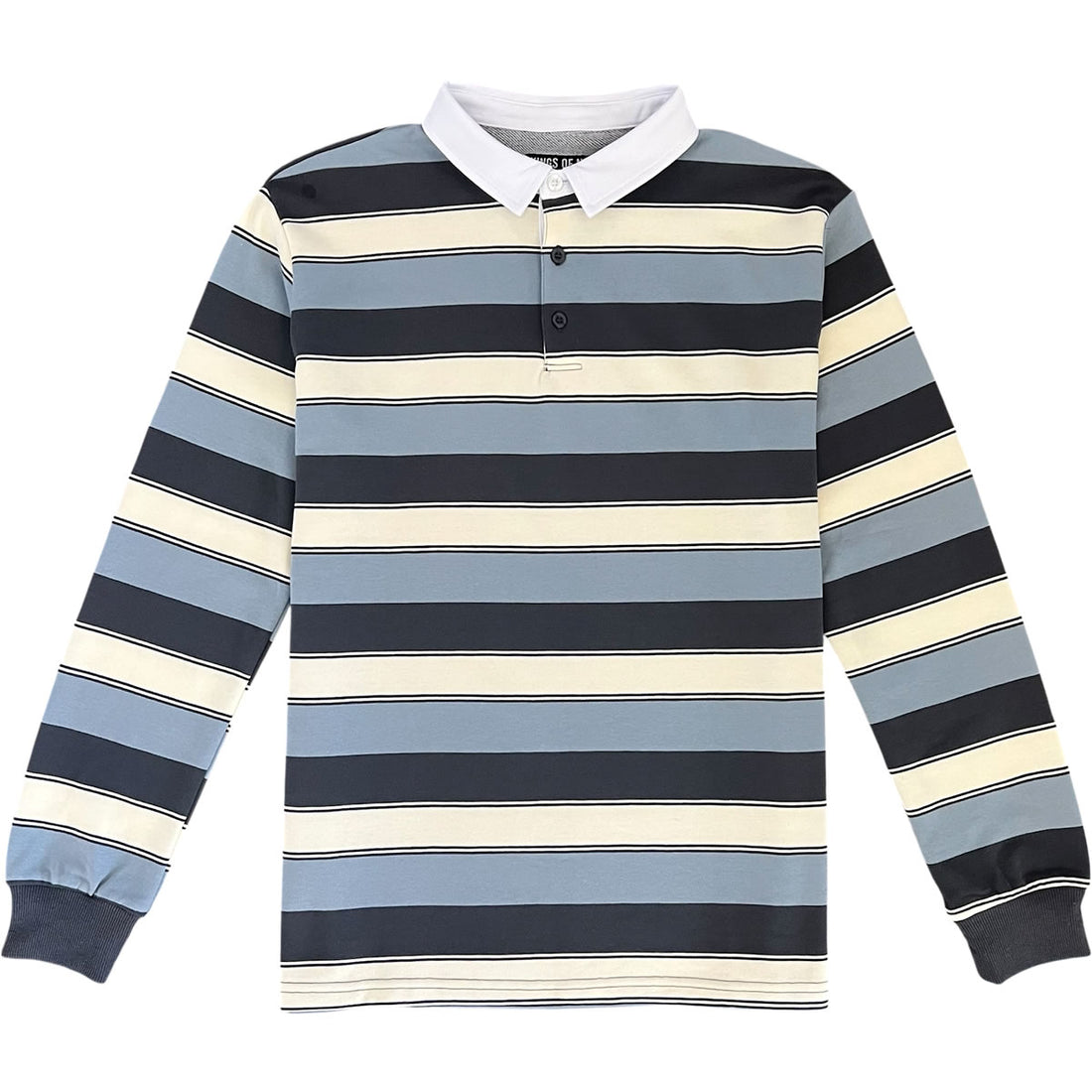 Navy Blue And Light Blue Vintage Striped Men's Long Sleeve Rugby Shirt