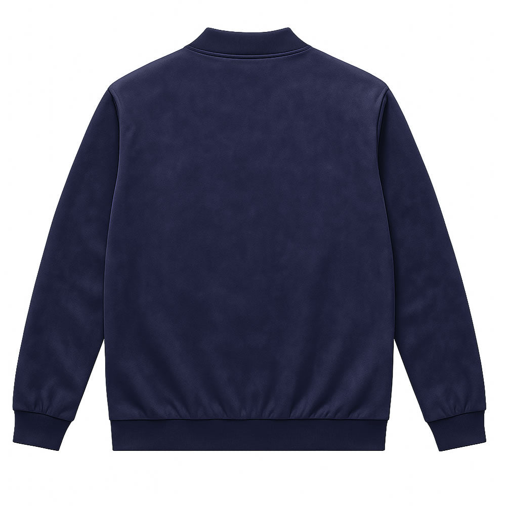 Navy Blue Faux Suede Men's Bomber Jacket Back