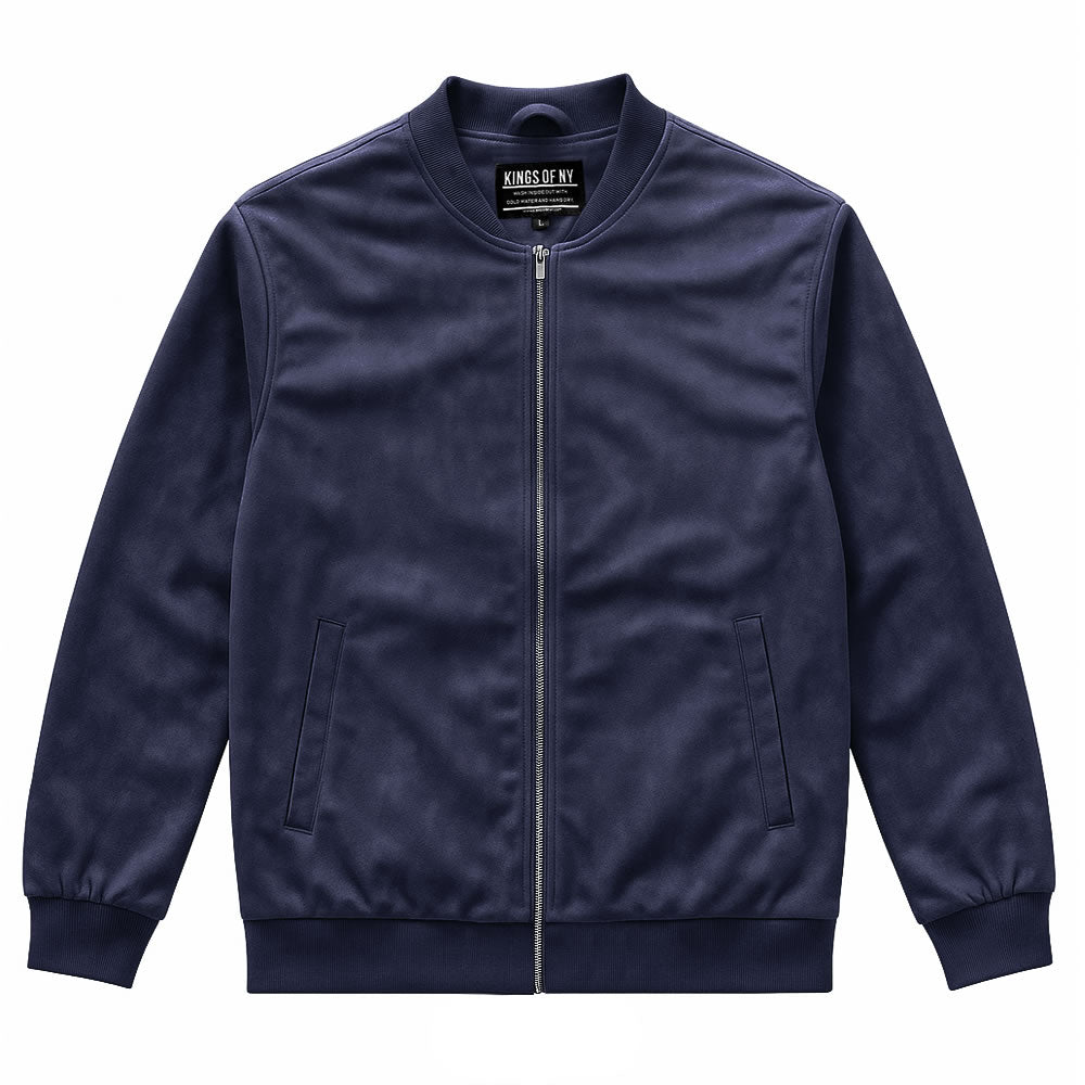 Navy Blue Faux Suede Men's Bomber Jacket