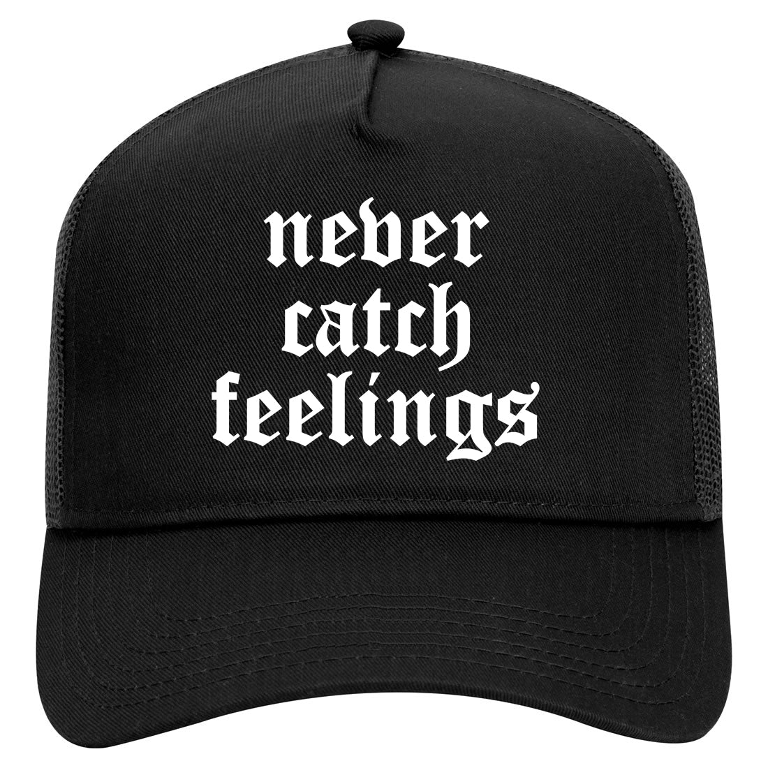Never Catch Feelings Mens Mesh Trucker Hat Black