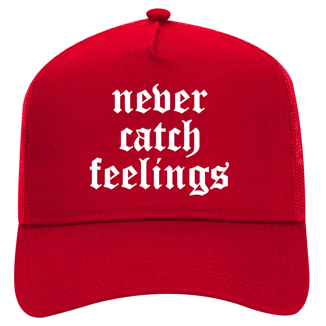 Never Catch Feelings Mens Mesh Trucker Hat Red