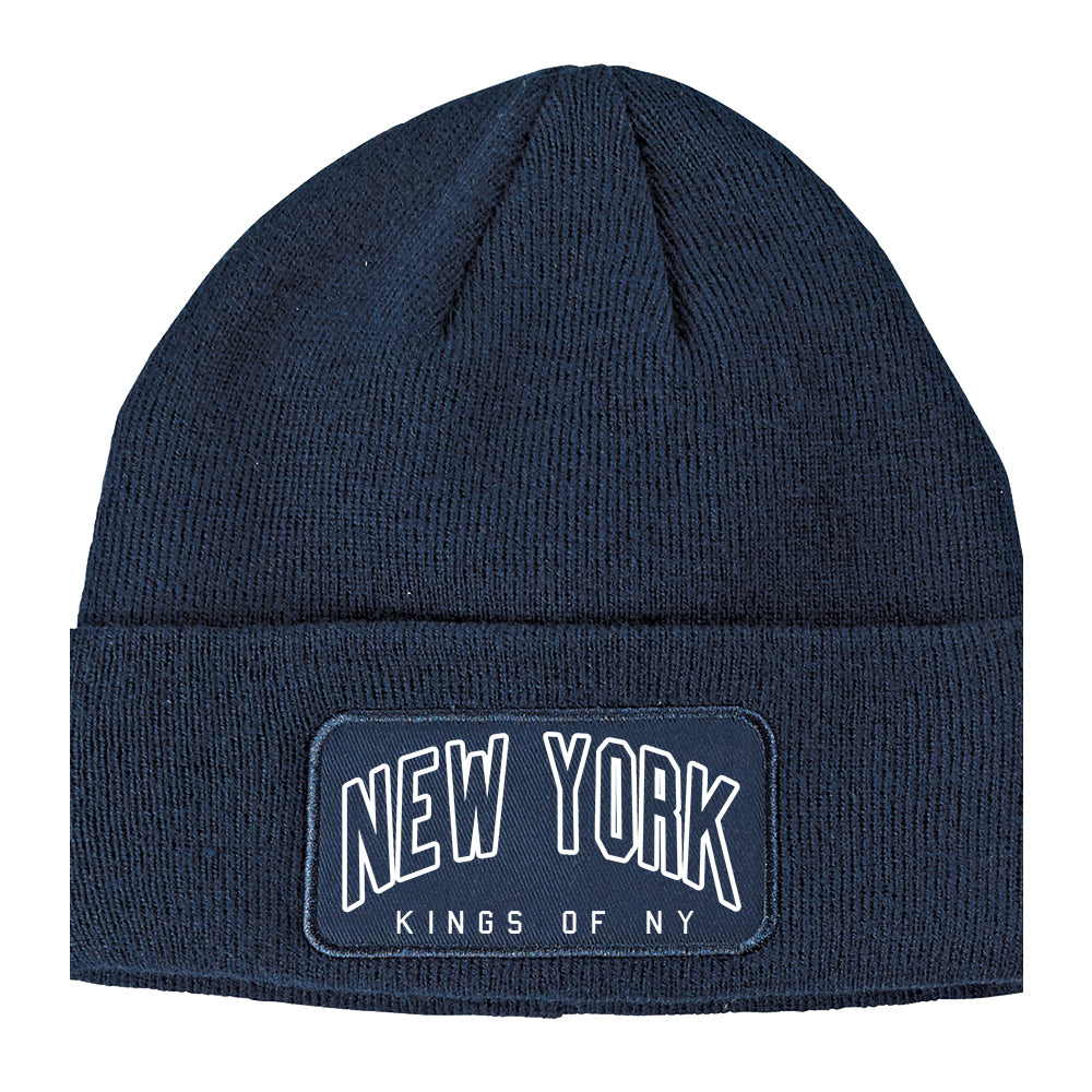 New York Blue And Orange Winter Knit Adult Beanie Hat Navy Blue